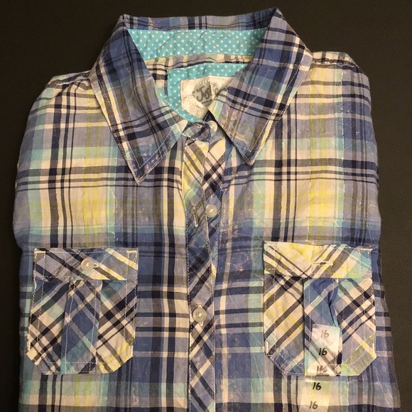 Justice Girls Plaid Blue Button Down 
